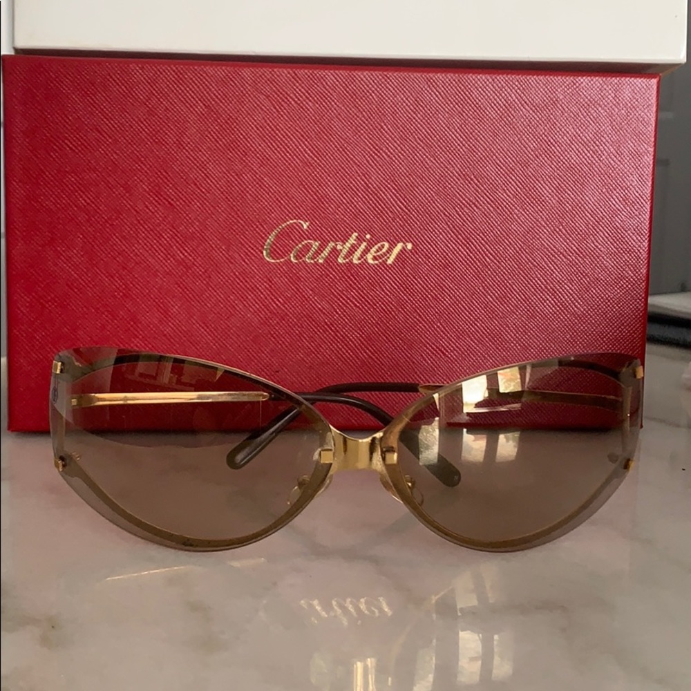 Vintage Cartier Cat Eye Rimless Sunglasses